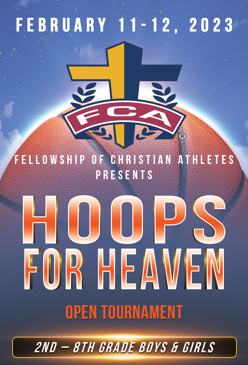 <span style="font-size: 12pt;"><strong><span style="color: #ff6600;"><strong>FCA "Hoops for Heaven"<br /></strong>Feb. 11-12, 2023<strong><br /></strong>Open Tournament<strong><br /><a href="http://www.midwestbballtournaments.com/ViewEvent.aspx?EID=1020">Click Here for more Info</a></strong></span></strong></span>